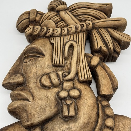 "Placa de pared mexicana rey maya azteca tallada a mano relieve arte popular 18""" - Imagen 3 de 10