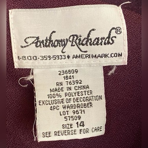 Vintage Anthony Richards Bluse Shacket Damen 14 lila Plissee bestickt - Bild 5 von 5