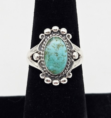 Anillo Navajo De Colección Plata Esterlina Nativa Turquesa Piedras Preciosas Azul Talla 6.5 - 4.8g