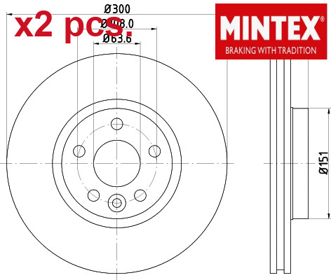 X2 PCS FRONT BRAKE DISC SET LEFT & RIGHT MDC1809C MINTEX I - Picture 1 of 3