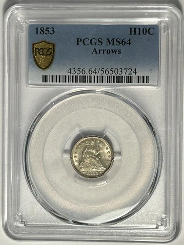 1853 ARROWS SEATED LIBERTY HALF DIME  PCGS MS 64