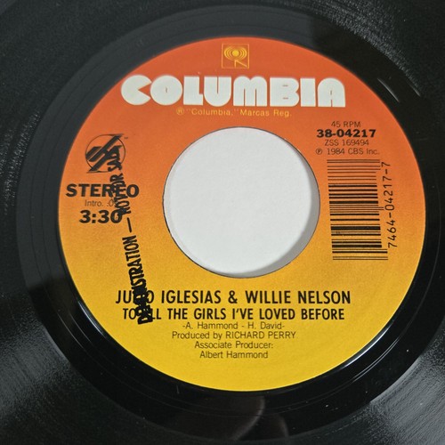 Willie Nelson "To All The Girls I've Loved Before" Demo 45 Vg+ Tested Picture - Picture 4 of 7