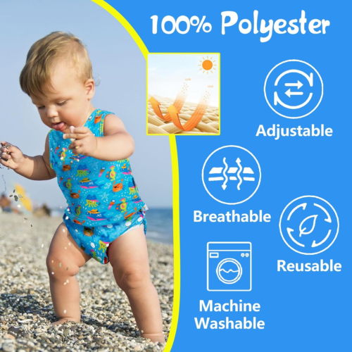 Baby & Toddler Boy and Girl Swim Diapers, Reusable Adjustable Washable One Size - Picture 2 of 12