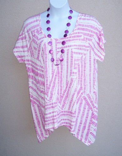 Woman Within pink white cotton knit top shirt size L 18 20 fits 0x XL blouse - Picture 5 of 9