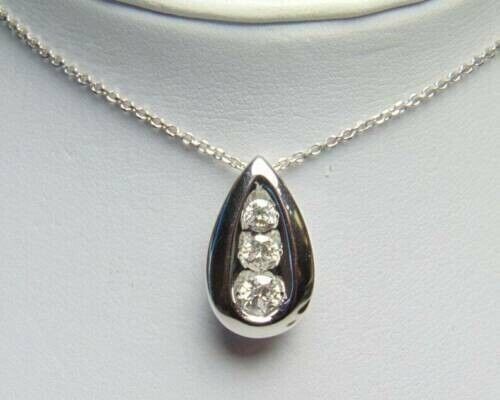 1 Ct Round Cut Simulated Diamond Three Stone Pendent 14k White Gold Plated - Picture 1 of 5