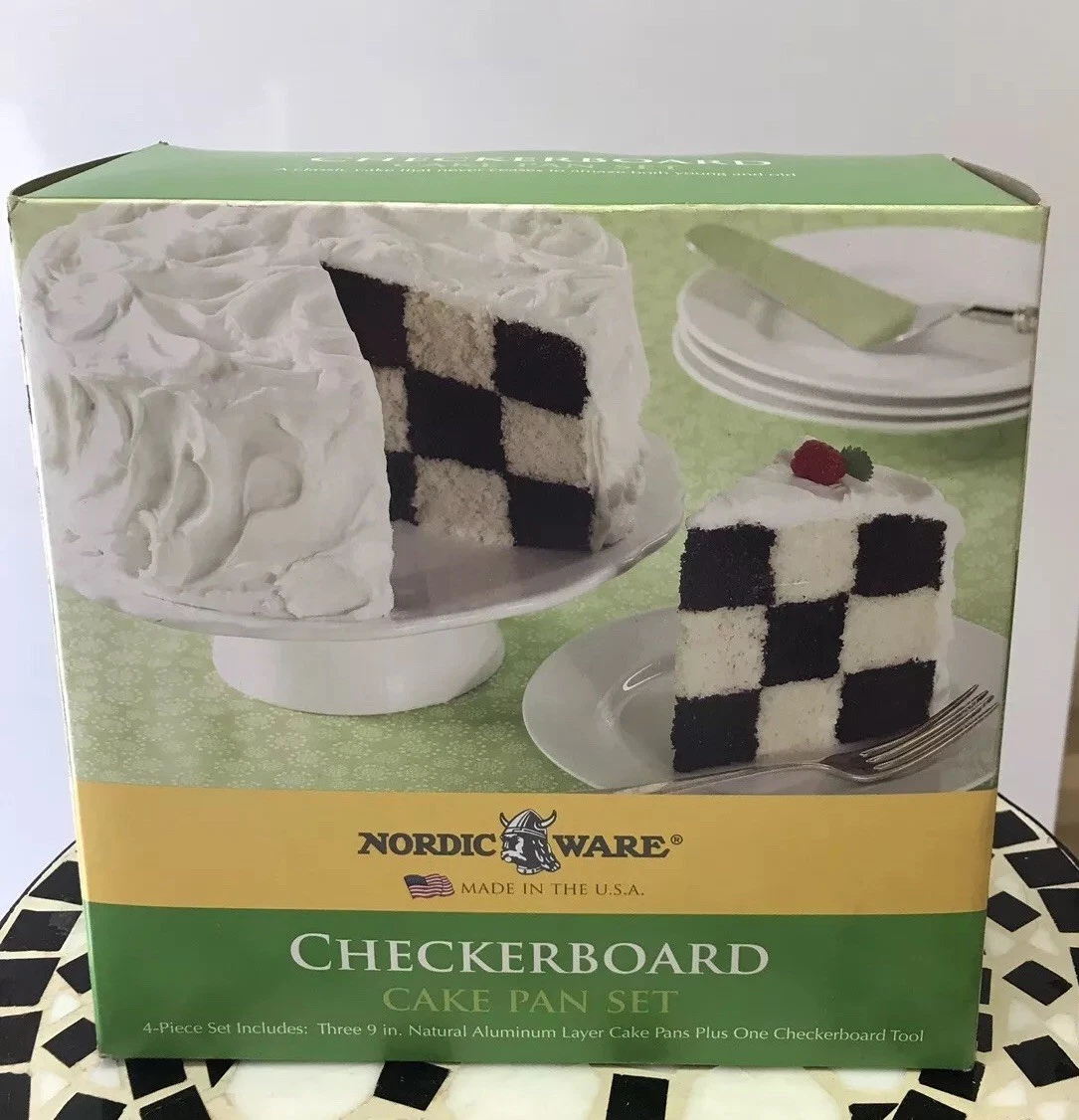 Nordic Ware - 4 Piece 9" Checkerboard Cake Pan Set, New