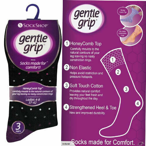 3 Pairs Gentle Grip Non Elastic Diabetic Soft Cotton Socks Women Ladies - Picture 1 of 1