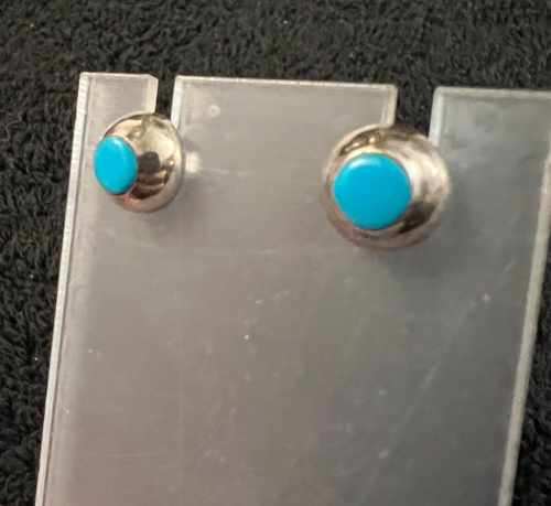 Vintage 925 Sterling Silver Turquoise Southwest Round Stud Earrings - Picture 3 of 6