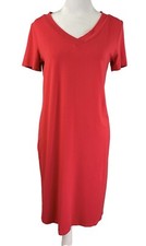 J Jill Wearever Collection XS Shift Dress V-Neck Short Sleeve Red Knee Length