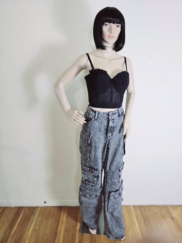 Dark Grey cargo women's jeans size L - Picture 3 of 9