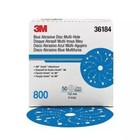 3M 36184 Hookit Blue Abrasive Disc 321U Multi-hole 6”, 800 Grit 50 discs NEW