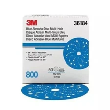 3M 36184 Hookit Blue Abrasive Disc 321U Multi-hole 6”, 800 Grit 50 discs NEW