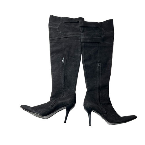 Charles Jourdan ParisY2K 90s Womens Black Suede Knee High Boots Size 9½ 9.5 M - Picture 9 of 16