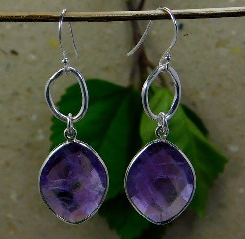 Orecchini in argento ametista, pendenti a goccia viola sfaccettati gioielli i... - Foto 29 di 37