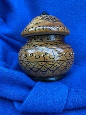 WOODEN POT with lid. Glossy Finish with Black Decor