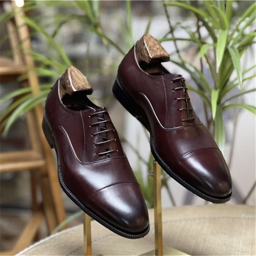 Zapatos Oxford de cuero real con cordones de negocios formales de fiesta para hombre novio boda - Imagen 25 de 26