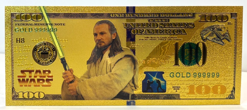 Qui-Gon Jinn Star Wars 24K Plated Foil Note Novelty Money $100.00