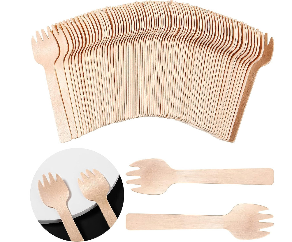 100 piezas horquillas de madera desechables mini horquillas pequeñas horquillas aperitivo a granel
