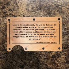 Wood Wallet Minimalist Laser Engraved with Corinthians 1345