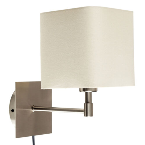 Plug In Wall Light Fitting Square Fabric Lampshades Hotel Design Bedside Lights - Picture 19 of 21