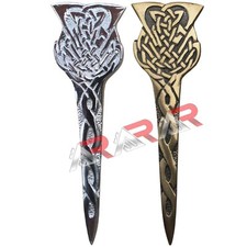 New Thistle Celtic Crest Kilt Pin 4" Antique, Chrome Finish Scottish Kilt Pins