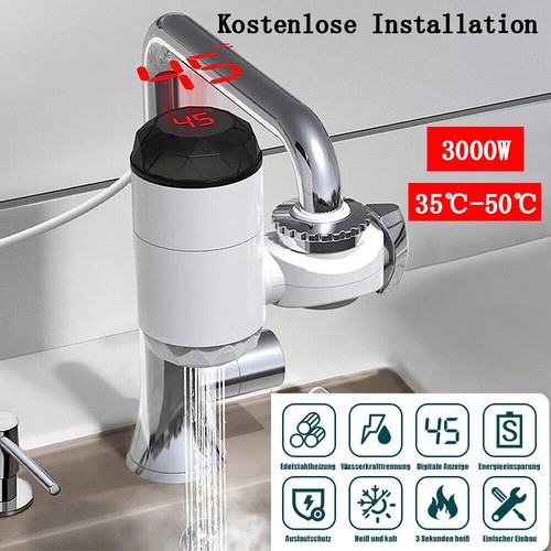 Elektrisch Durchlauferhitzer LED Wasserhahn Bad/Küche Sofort Warm Armatur 3000W - Bild 2 von 10