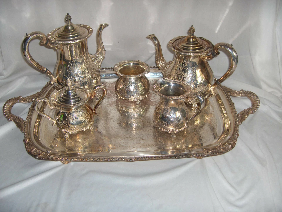 Vintage Amston Fine Silver Plate 7 Pc Coffee Tea Service 2045 Raised Design RARE - Imagem 2 de 4