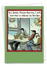1 Funny New Year Greeting Card -Jewish Chinese American-Envelope,US-Made
