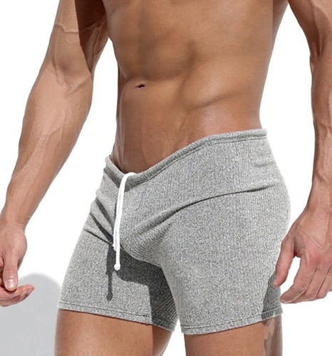 Men's Heather Gray Size L Ribbed Lightweight Drawstring Lounge Sweat Shorts - Picture 13 of 19