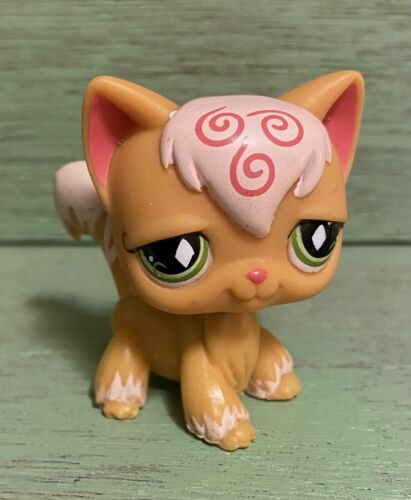 Authentische Littlest Pet Shop LPS orange mit Wirbel Angorakatze #511 grüne Augen 2007