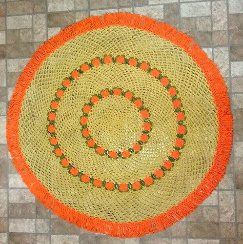 Vntg. Afghan Blanket Handmade Crochet Circle Shaped Orange Beige 60" Round Fall - Picture 6 of 6