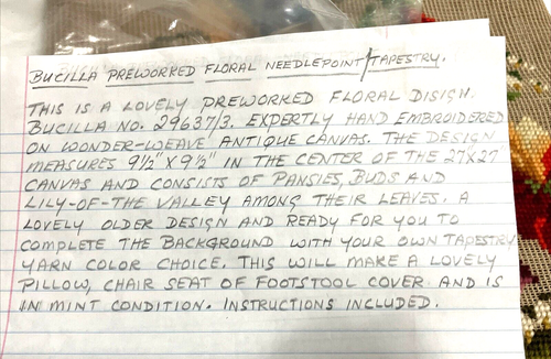 Bucilla # 296373 VTG Pre-Worked FLORAL Needlepoint Antique Canvas 27 X 27” - Picture 9 of 16