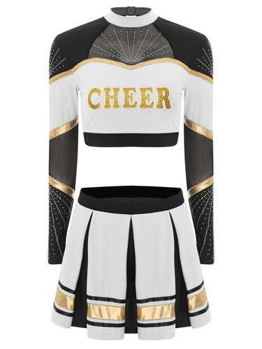 Womens Cheerleader Outfit Long Sleeve Crop Top w/Skirts Costume Cheerleading - Picture 25 of 79