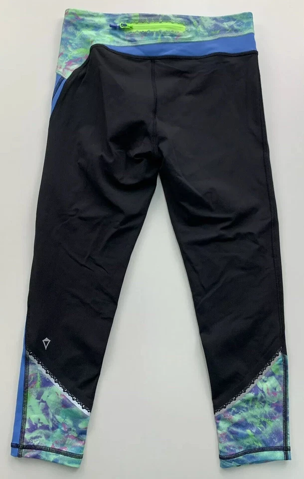 Youth Girls Ivivva Hyper Track Reflective Crop Leggings Size 12 Black / Blue - Image 4 of 4