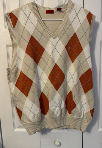 IZOD Herren Pullover Weste XL beige/hellbraun/orange V-Ausschnitt Argyle 100% Baumwolle - Bild 1 von 5
