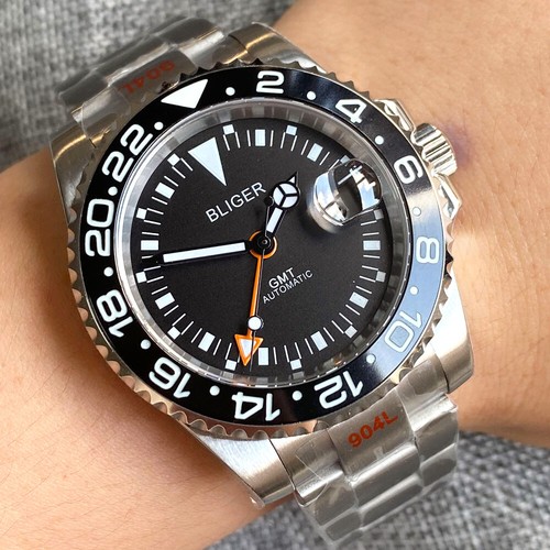 Black/White Dial 40mm Sapphire Automatic Men's Watch GMT Date Cyclops Dual Time - Picture 23 of 23
