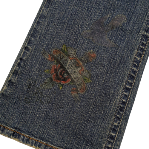 Vintage Z Cavaricci Jeans Size 9 Low Rise Flare Studded Tattoo Graphic Y2K Denim - Picture 9 of 15