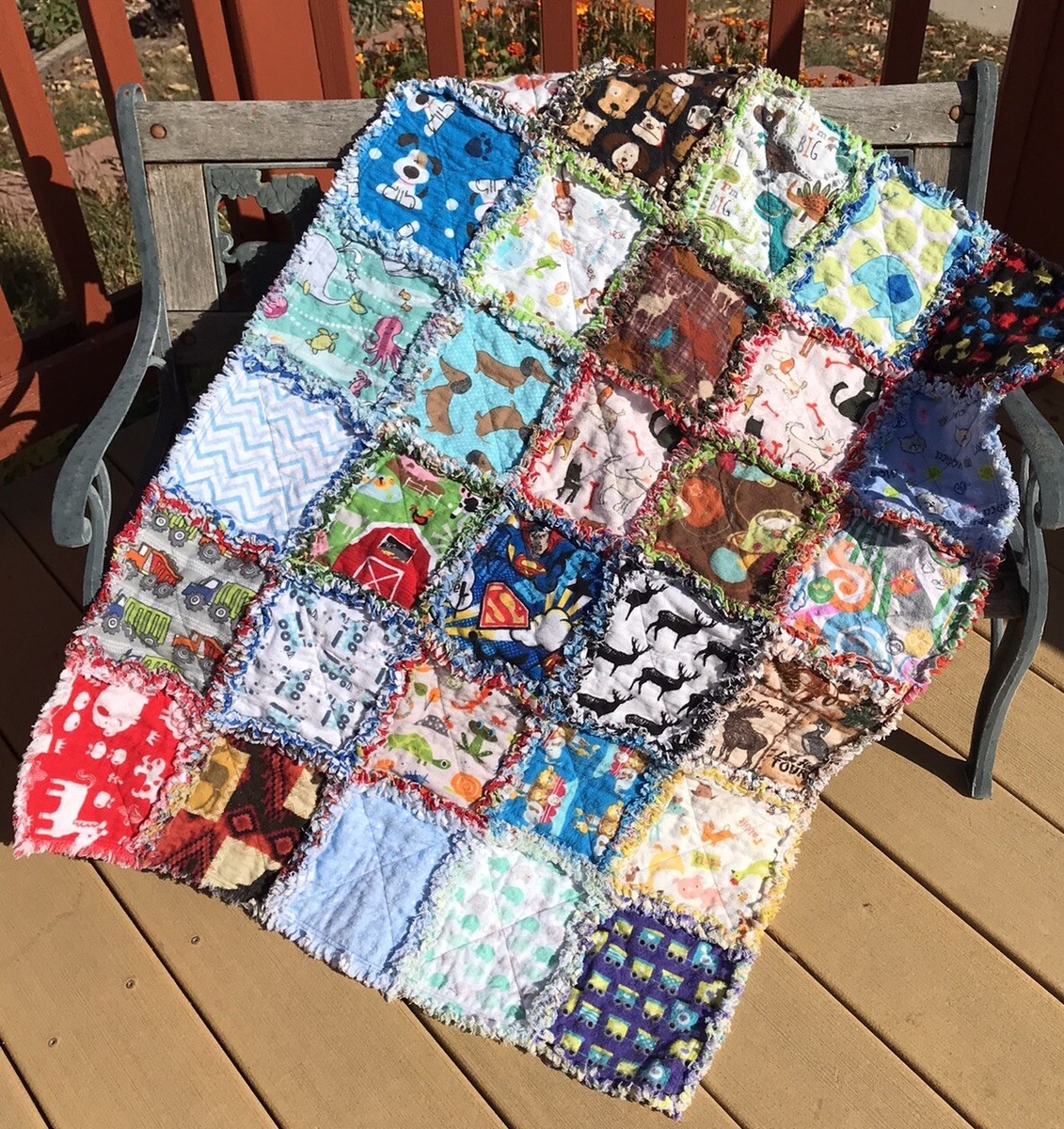 RAG QUILT I SPY throw quilt Neutral 27” X 37” handmade in
