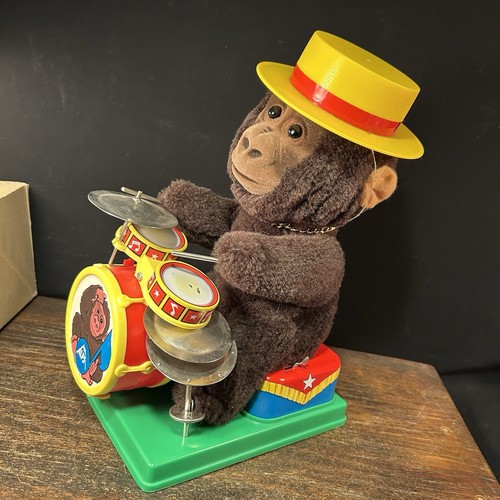 Vintage Toy Japan Chimpee One Man Drummer Chimp Alps Monkey in Box - Picture 4 of 23
