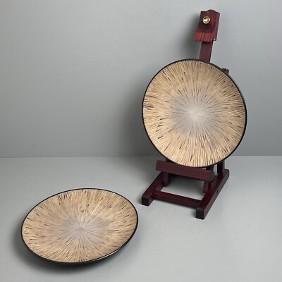 JOSEPH ABBOUD VENTANA ENVIRONMENTS Plates Brown Bamboo Wood Texture Ceramic PAIR