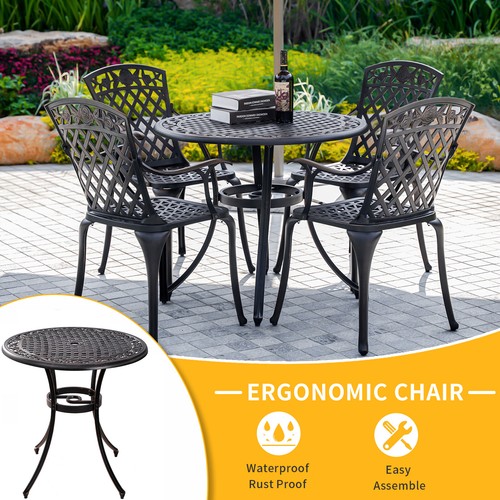 35.5"Round Cast Aluminum BistroTables,Patio Dining Table for Furniture Set Brown - Picture 6 of 7
