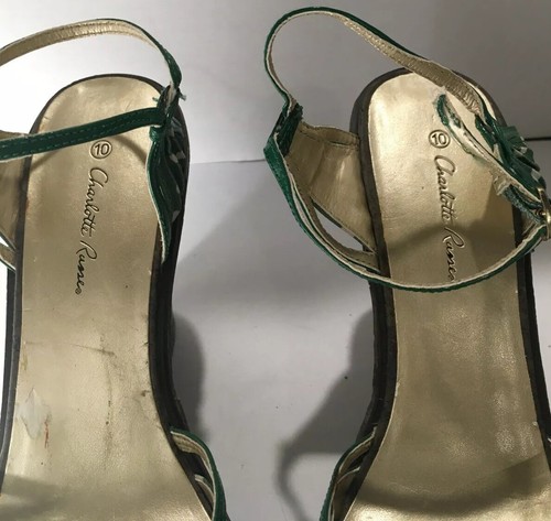 Charlotte Russe ~ Correa al tobillo ~ Sandalias de cuña de corcho ~ Plataforma ~ Talla 10 ~ Lunares verdes - Imagen 7 de 12