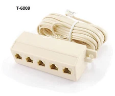 RJ11 5-Way 4C Telephone Line Jack Outlet Socket Splitter Adapter Cable - T-6009