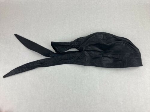 Black Leather Skull Cap Motorcycle 75 Print 8" tie in back - Picture 2 of 6