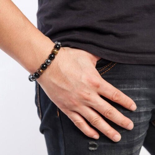 2 PCS Tiger Eye Natural Stone Obsidian 8mm Beaded Bracelet Men Women Jewelry - Picture 11 of 11