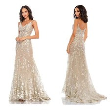 NWT MAC DUGGAL FLORAL EMBROIDERED CORSET EMBELLISHED GOWN NUDE 67492 SZ 10 $798