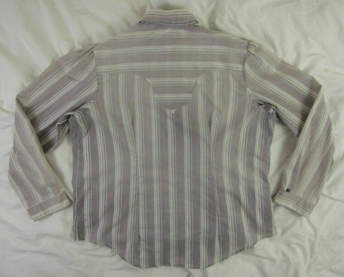 Vintage Pearl Snap Up Gray Stripe Rockmount Top Shirt Blouse Size Large - Picture 2 of 4