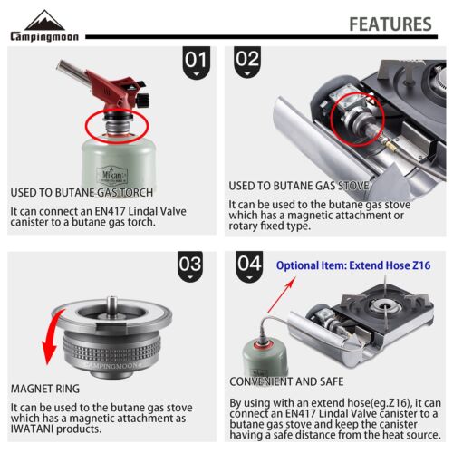 Camping Gas Stove Adapter Input En417 Lindal Valve Canister Output Butane Gas - Picture 3 of 6