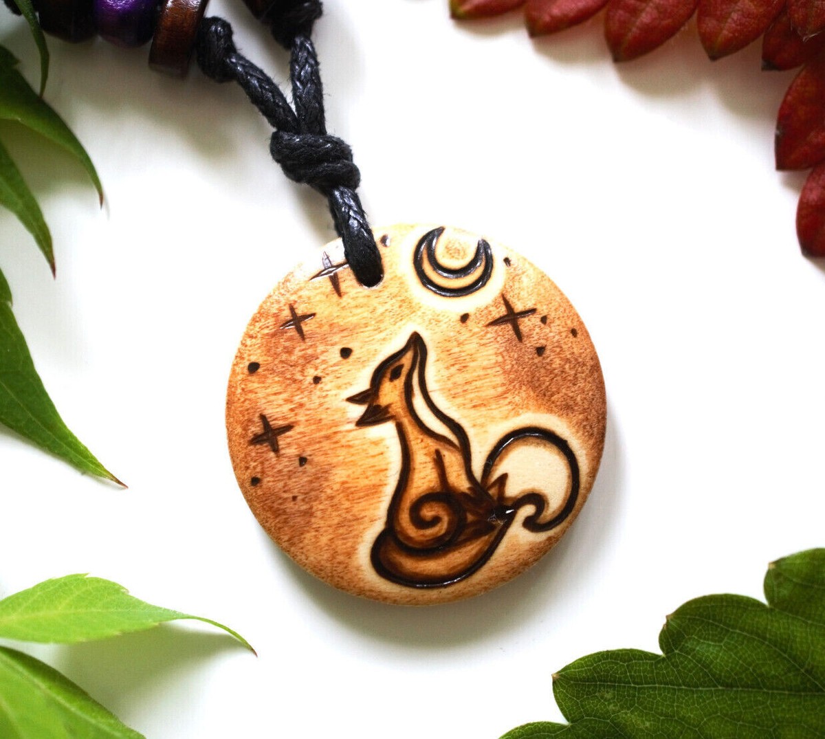 Wooden fox necklace sales