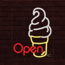 NEW "OPEN" w/ICE CREAM CONE LOGO 28x22x1 INCH LED FLEX INDOOR SIGN 30412